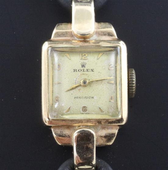 A ladys 1950s 9ct gold Rolex Precision manual wind wrist watch,